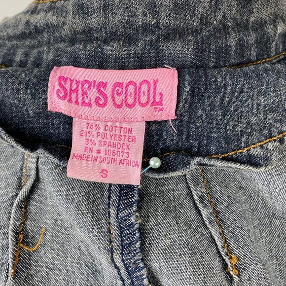 She's Cool Fitted Denim Jacket Pockets Mandarin Collar Button Front Dark Wash SM - Picture 11 of 11